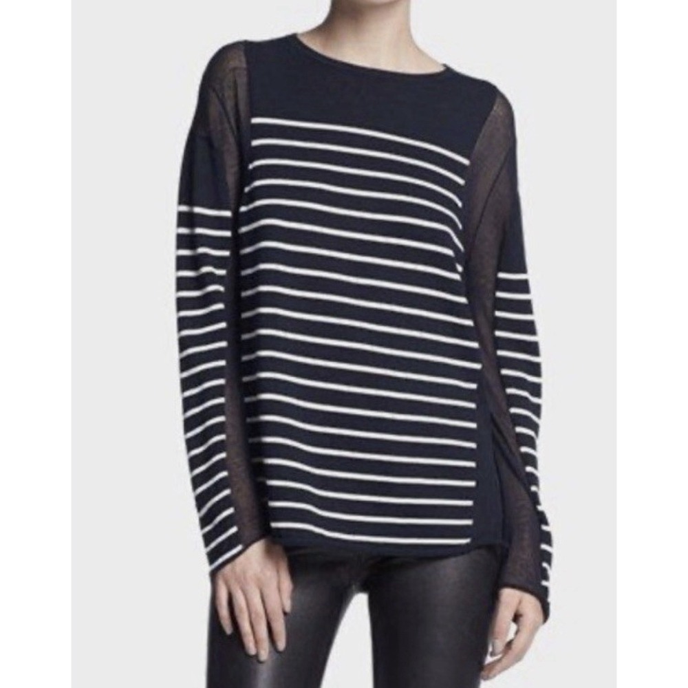 Alexander Wang Semi Sheer Striped Top Women XS Navy Ivory Cotton Blend Preppy